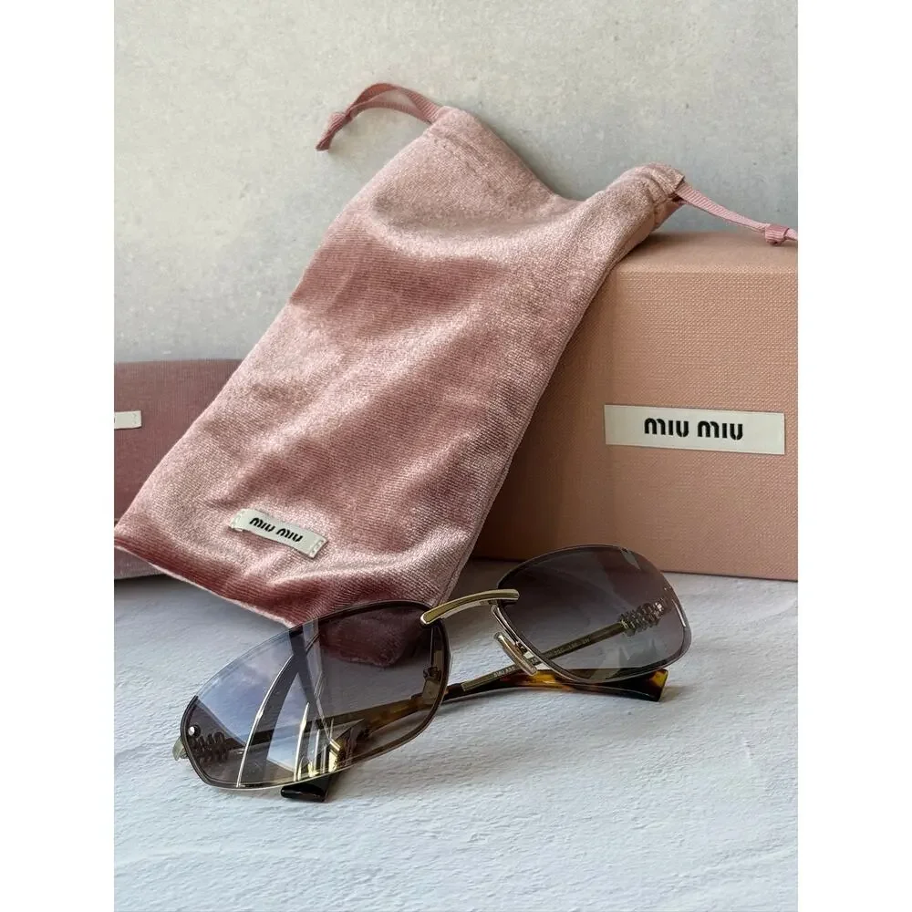 NEW Miu Miu MU A50S Wrap Sunglasses in Gold Grey $637